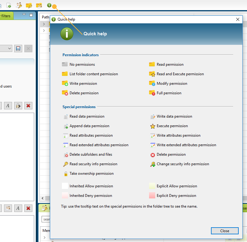 Overview of icons used in the directory tree